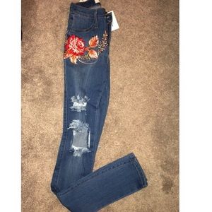 Vibrant High Waist Floral Patch Jeans Size 1